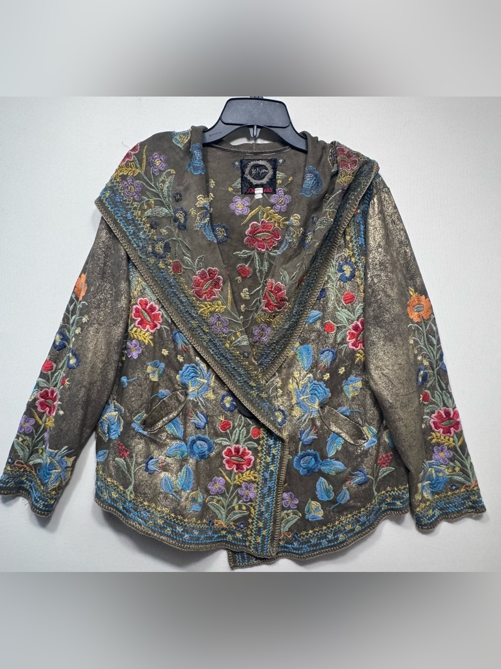 Johnny Was embroidered Hoodie biya Duster Cardigan wrap like new size Xlarge